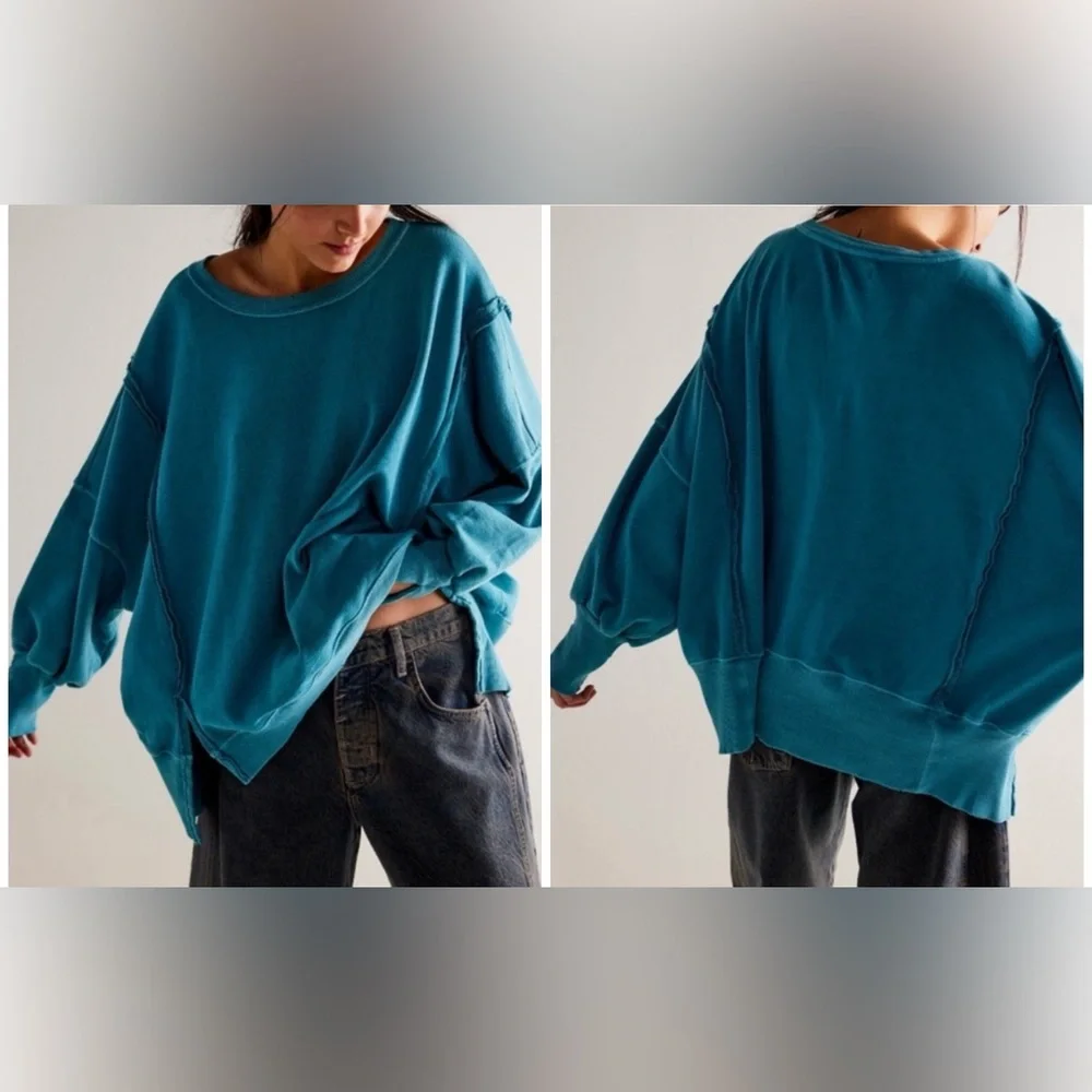 NWT Free People We The Free Camden Sweatshirt - shining sea teal - medium